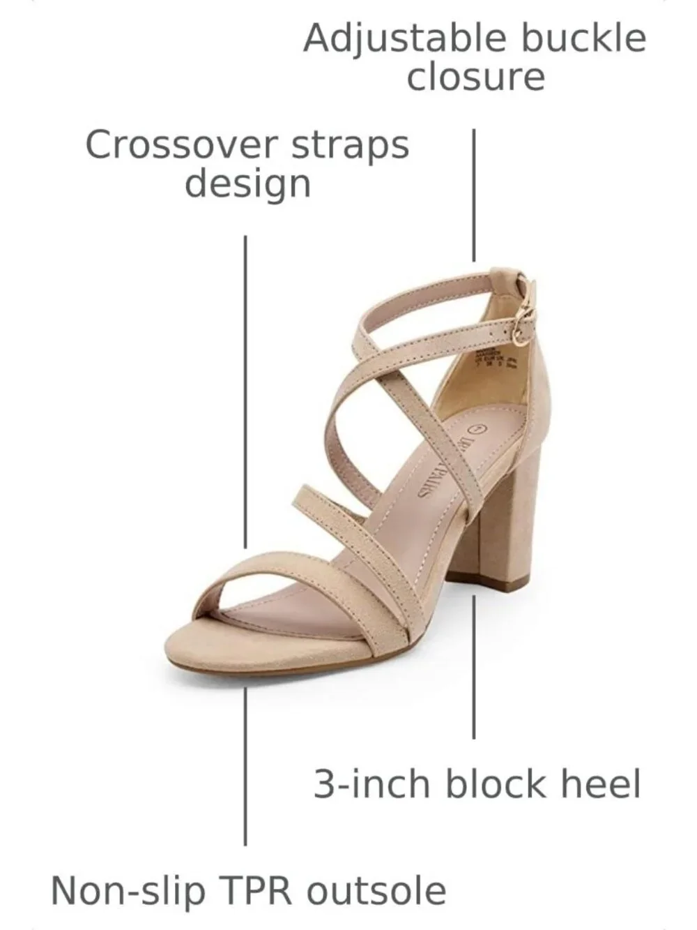 Women's Nude Suede Block Chunky Heel Sandals Suitable Open Toe Cross Strap Shoes